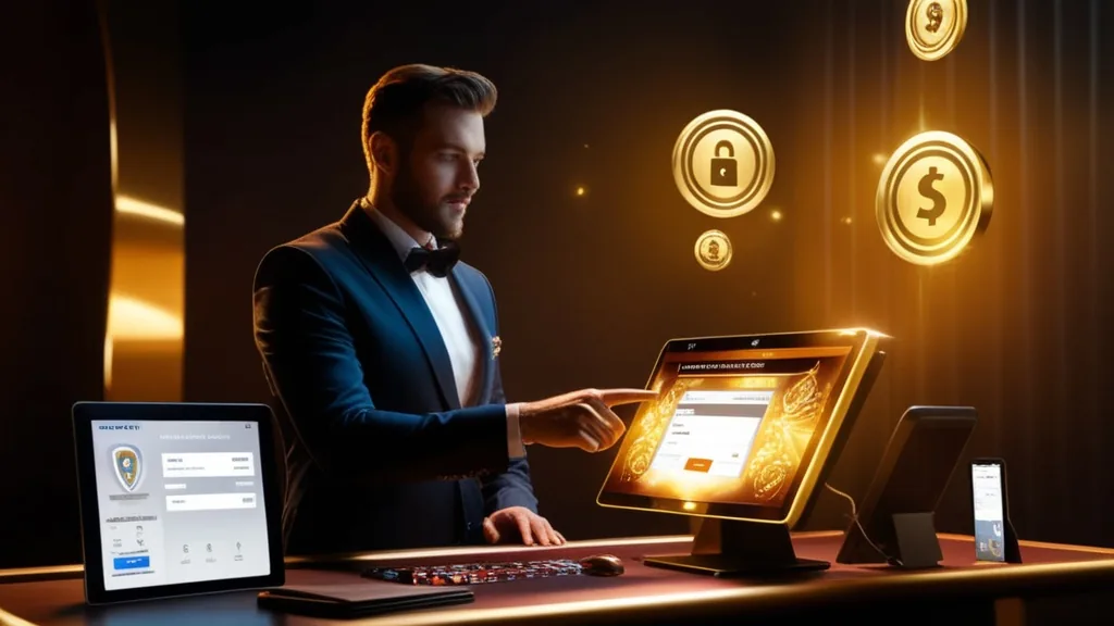 Jogador a validar documentos para levantamento numa área de caixa de casino