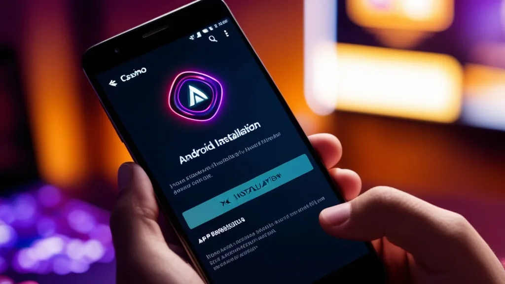 Ecrã Android com instalação de APK num fundo de casino escuro
